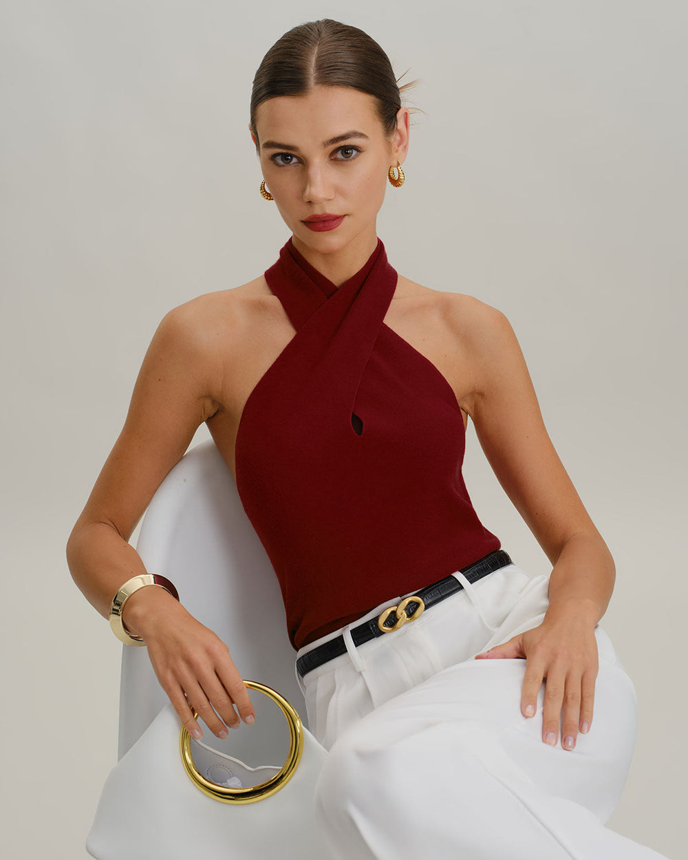 Red Knit Halter Vest | Rihoas