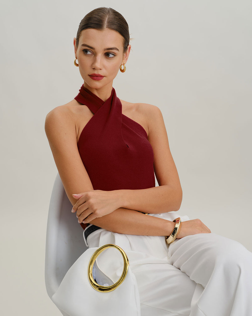 Red Knit Halter Vest | Rihoas