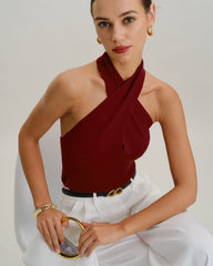 Red Knit Halter Vest | Rihoas
