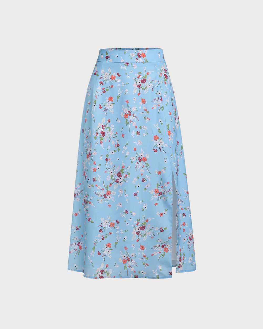 Blue Floral Slit A-Line Midi Skirt | Rihoas