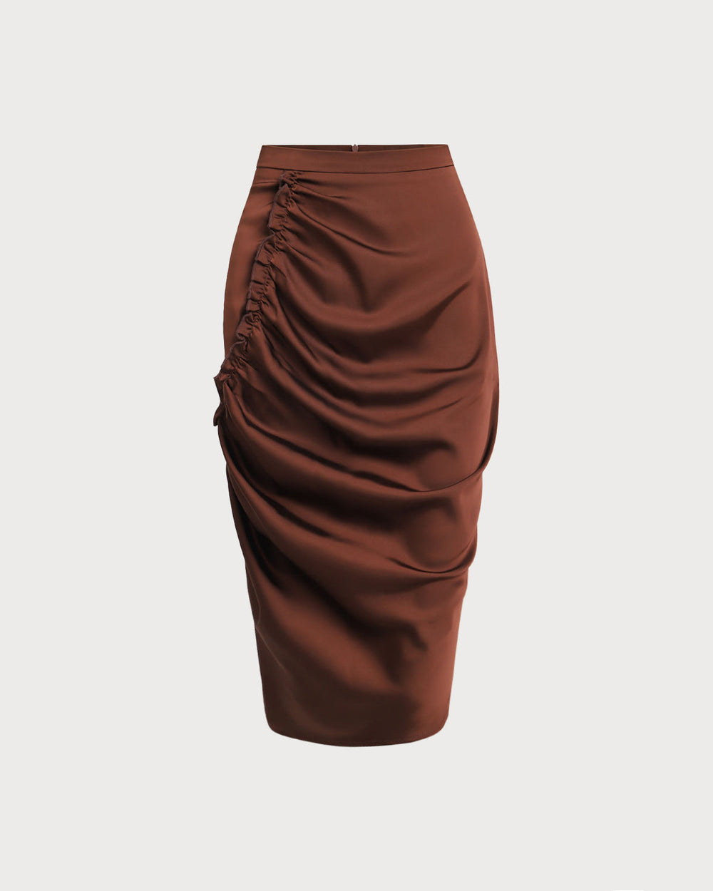 Coffee Ruched Pencil Midi Skirt | Rihoas