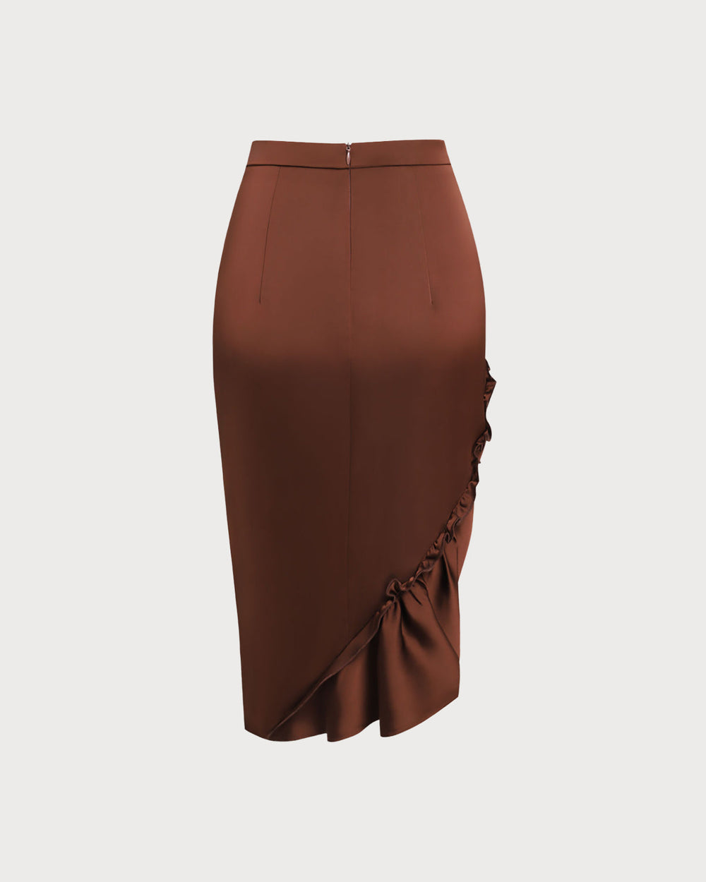 Coffee Ruched Pencil Midi Skirt | Rihoas