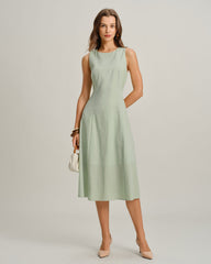 Green Round Neck Sleeveless Midi Dress | Rihoas