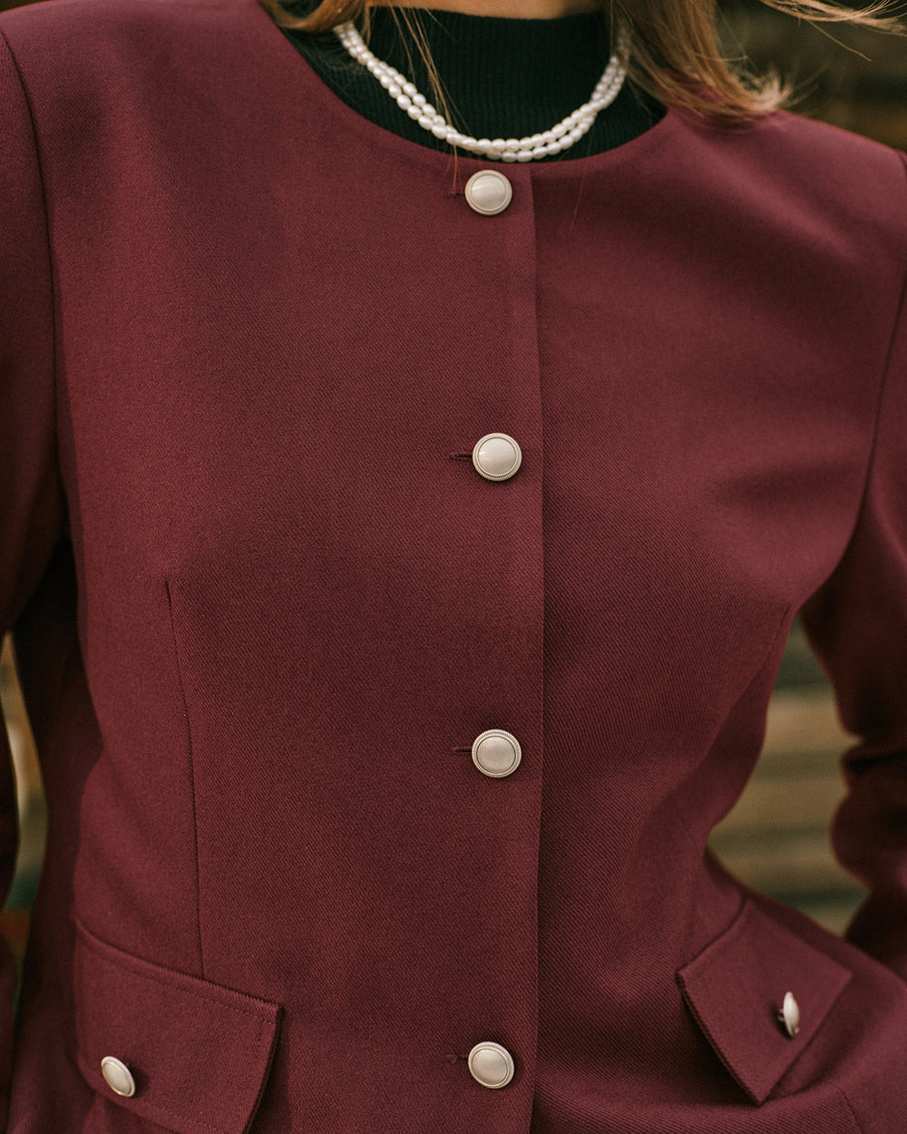 Wine Red Single Breasted Jacket | Rihoas