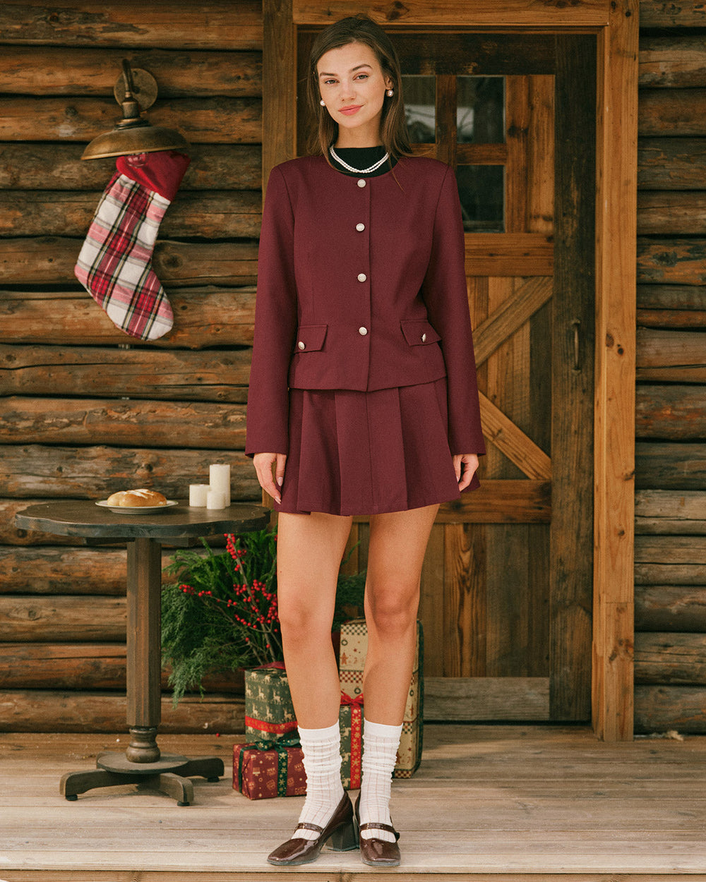 Wine Red Single Breasted Jacket | Rihoas