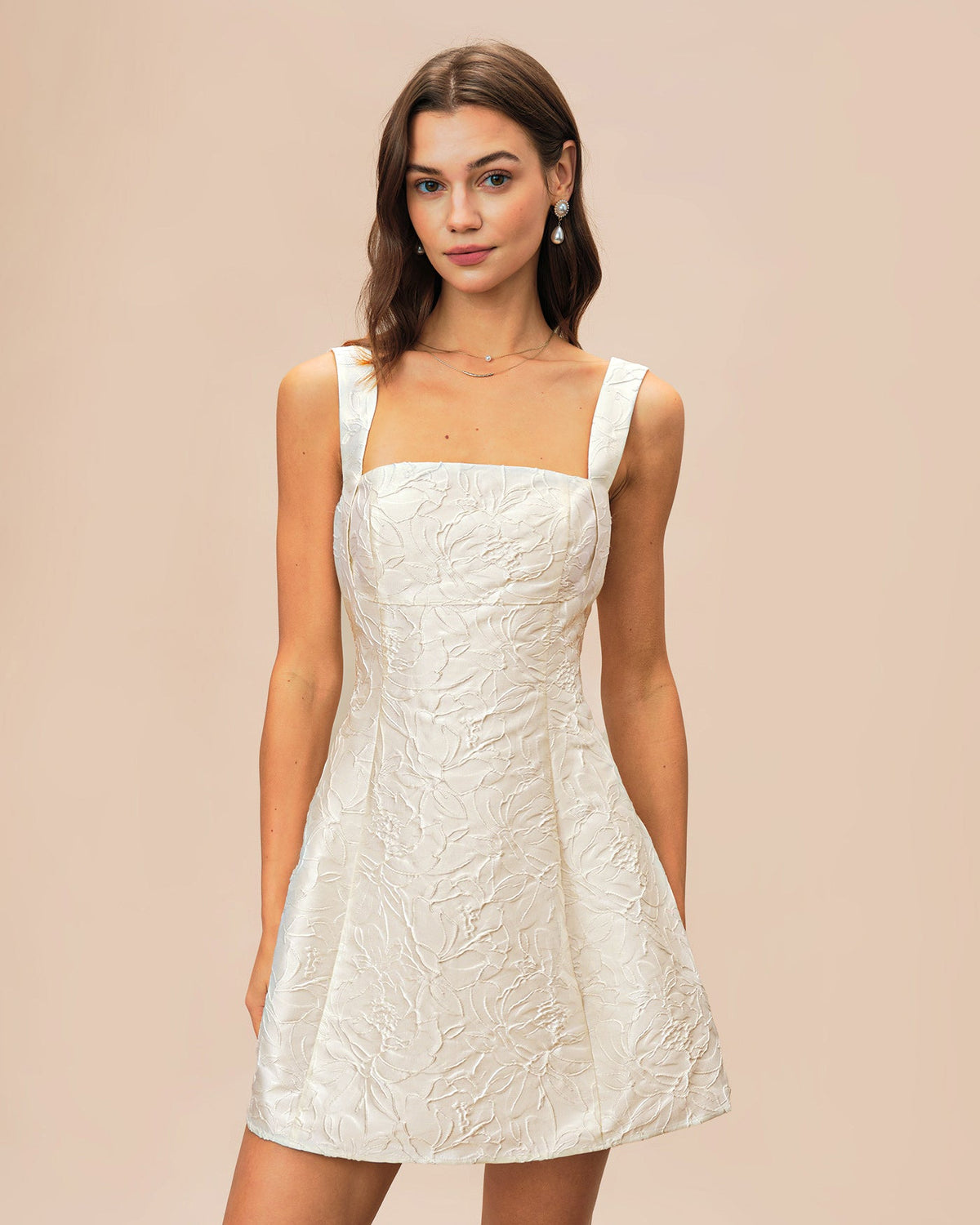 White Jacquard Mini Dress | Rihoas