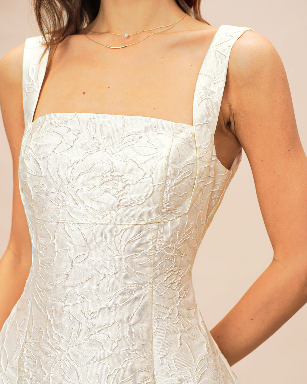 White Jacquard Mini Dress | Rihoas