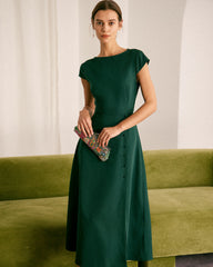 The Green Boat Neck Cutout Back Midi Dress | Rihoas