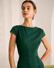 The Green Boat Neck Cutout Back Midi Dress | Rihoas