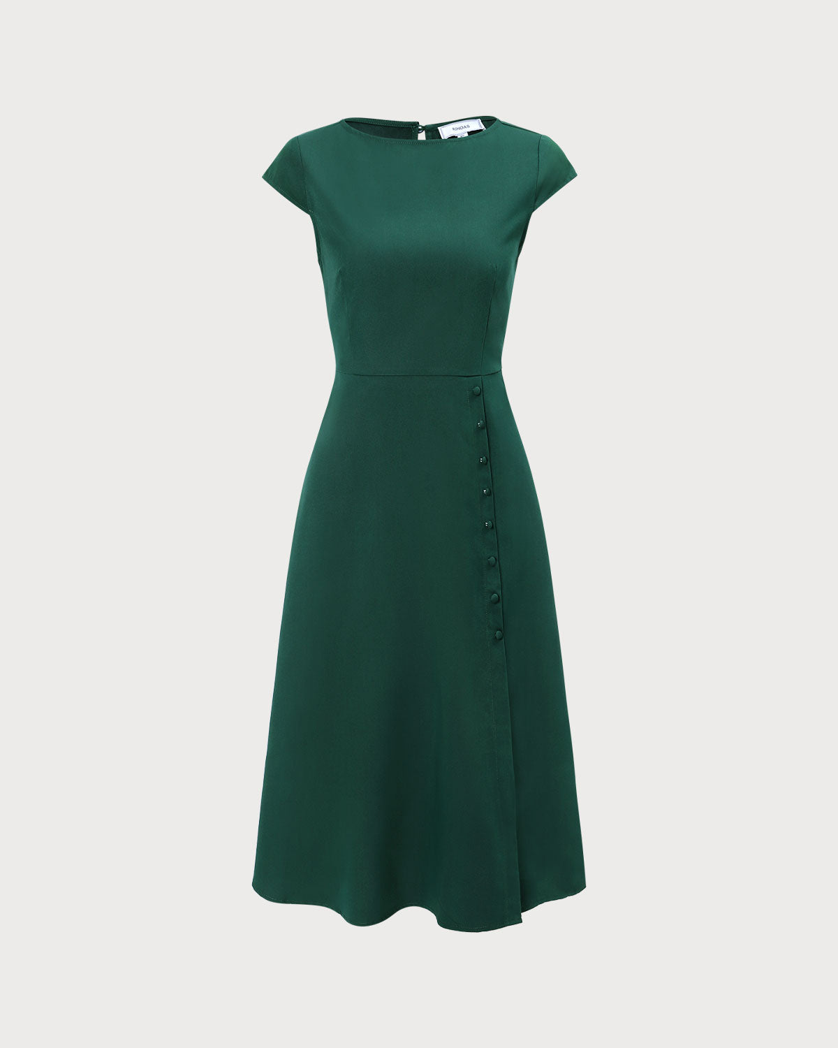 The Green Boat Neck Cutout Back Midi Dress | Rihoas