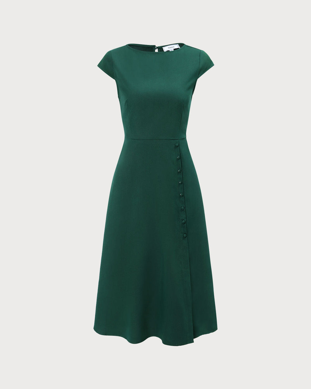The Green Boat Neck Cutout Back Midi Dress | Rihoas