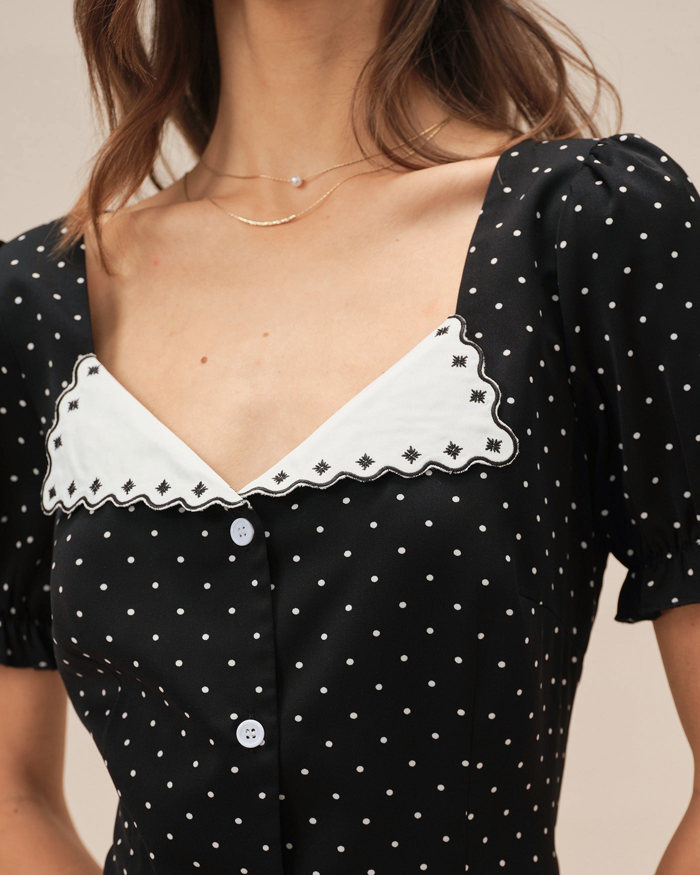 Black V Neck Polka Dot Mini Dress | Rihoas