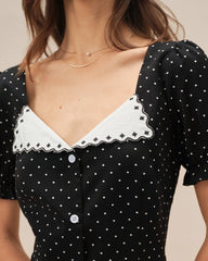 Black V Neck Polka Dot Mini Dress | Rihoas