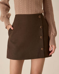 Coffee High-waisted Button Mini Skirt | Rihoas