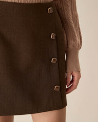 Coffee High-waisted Button Mini Skirt | Rihoas