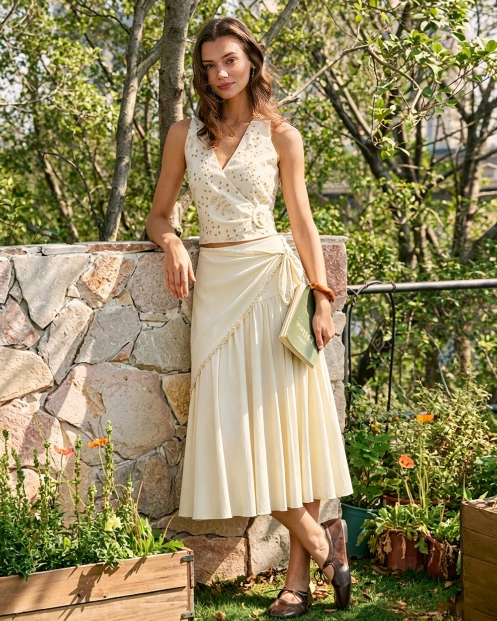 Apricot Splicing Tie Midi Skirt | Rihoas