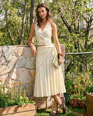 Apricot Splicing Tie Midi Skirt | Rihoas