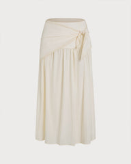 Apricot Splicing Tie Midi Skirt | Rihoas