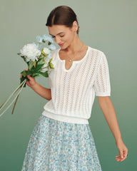White V Neck Textured Sweater | Rihoas