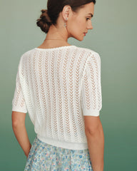 White V Neck Textured Sweater | Rihoas