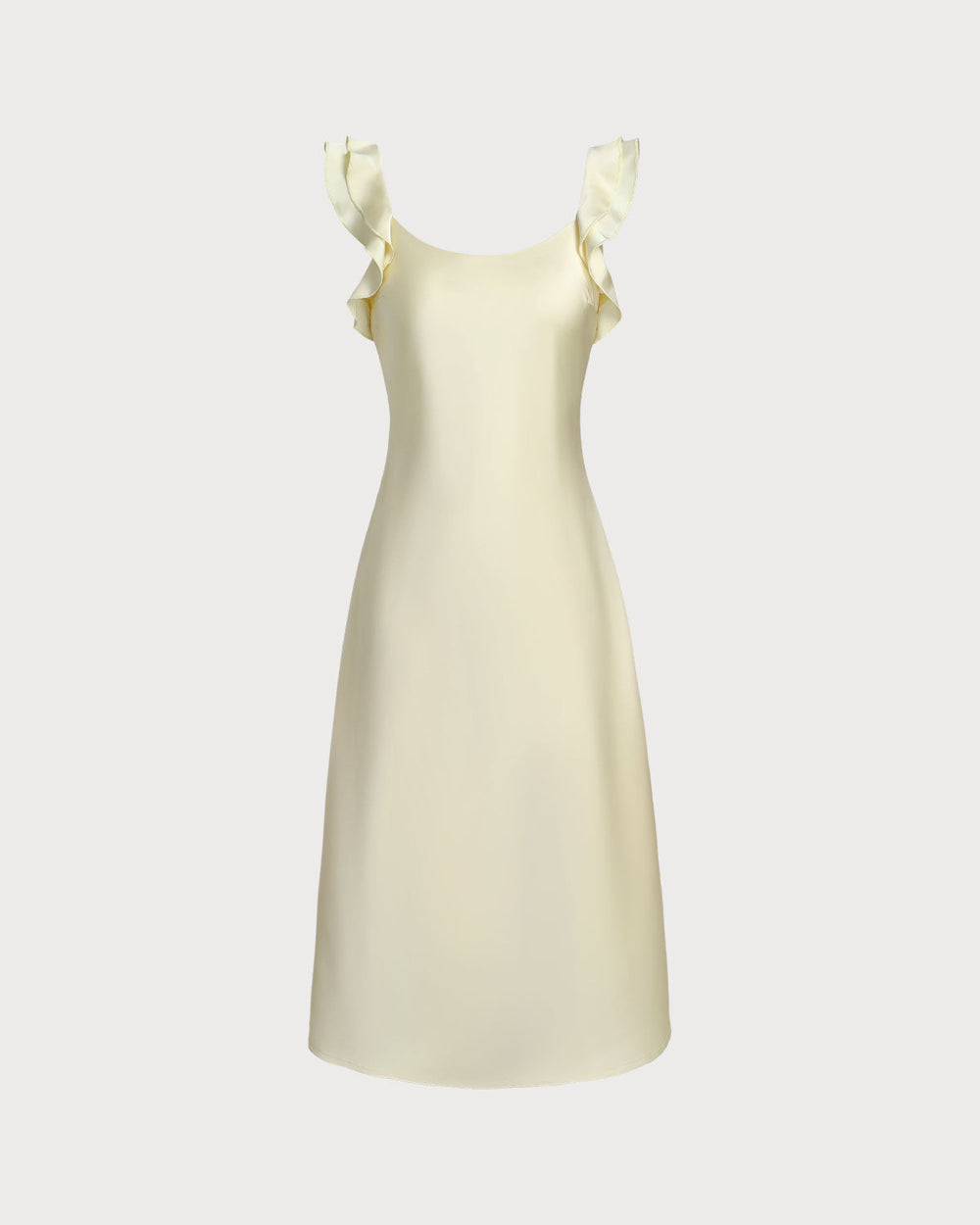 Yellow Square Neck Ruffle Satin Midi Dress | Rihoas