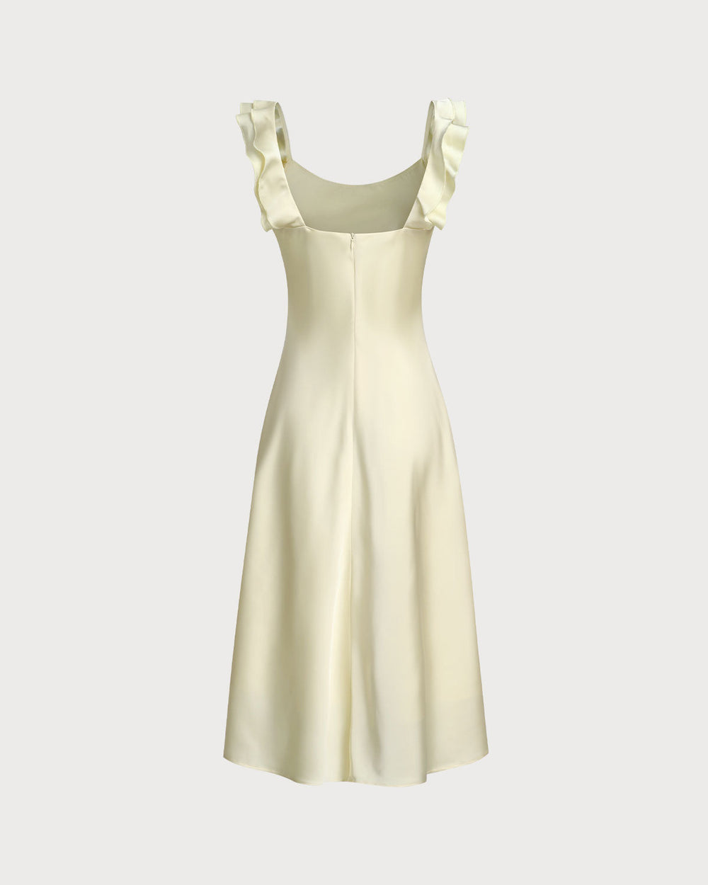 Yellow Square Neck Ruffle Satin Midi Dress | Rihoas