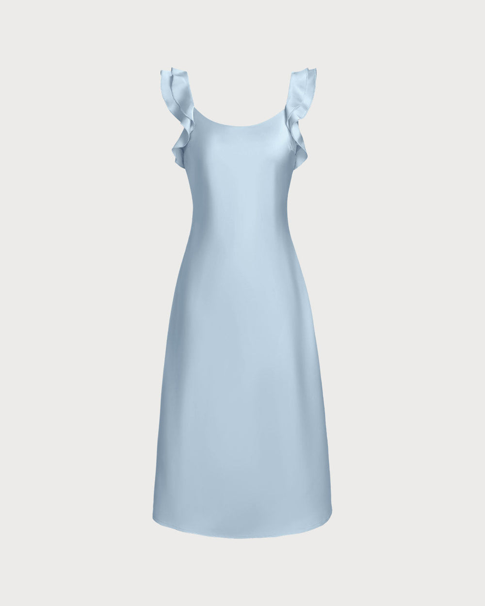 Blue Square Neck Ruffle Satin Midi Dress | Rihoas