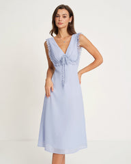 Blue V Neck Midi Dress | Rihoas