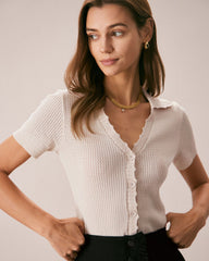 The Nude V Neck Button Pointelle Knit Tee | Rihoas