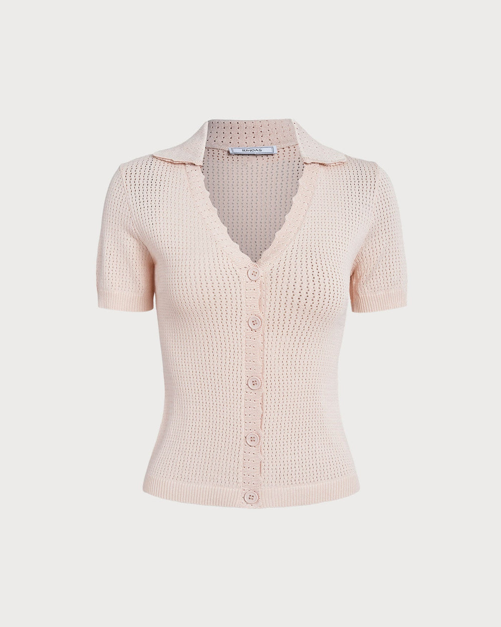 The Nude V Neck Button Pointelle Knit Tee | Rihoas