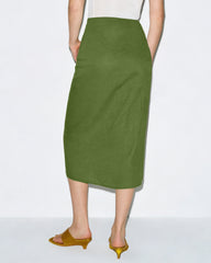 Green Solid Tie Midi Skirt | Rihoas