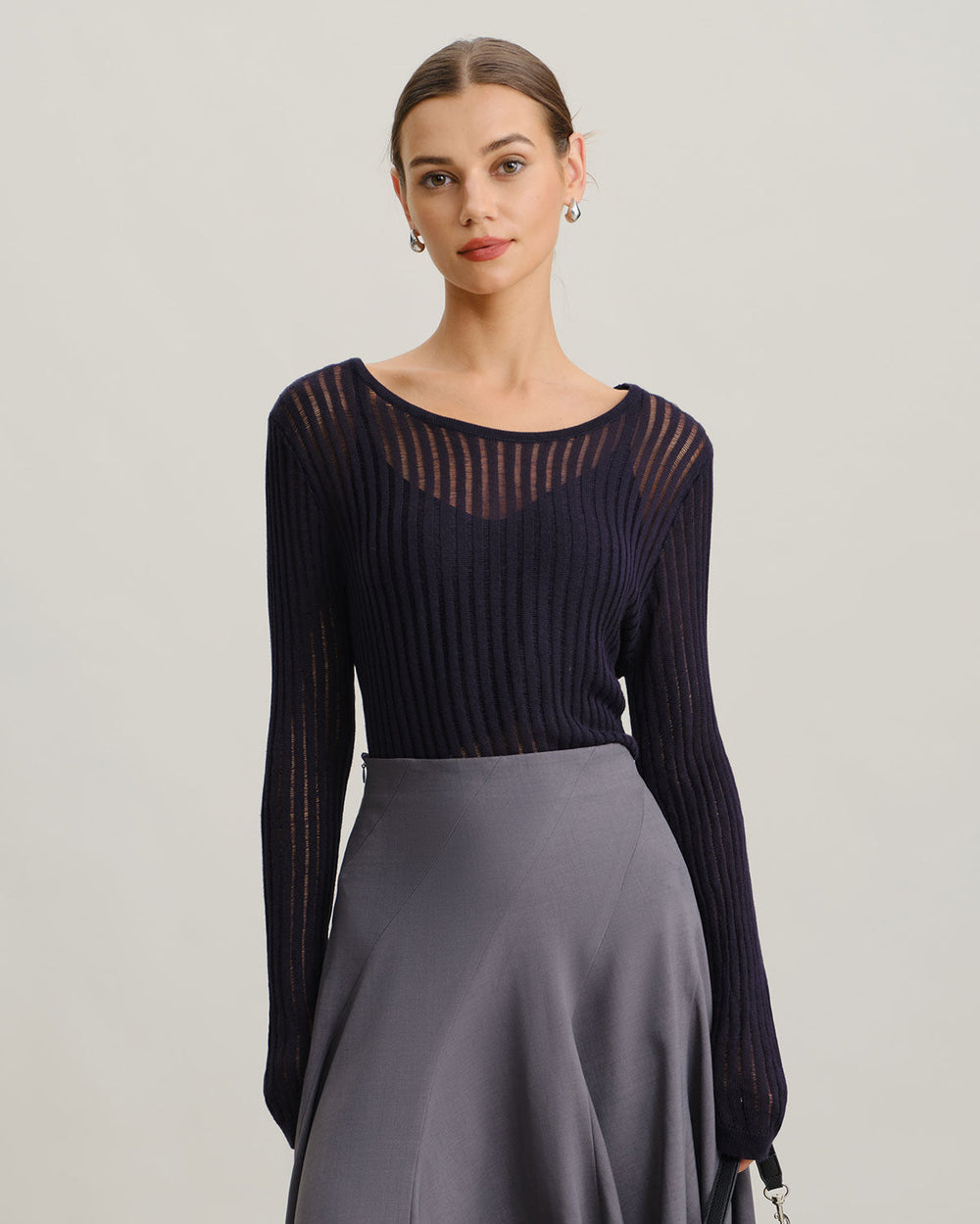 Navy Pullover Sweater Two-Piece Set | Rihoas