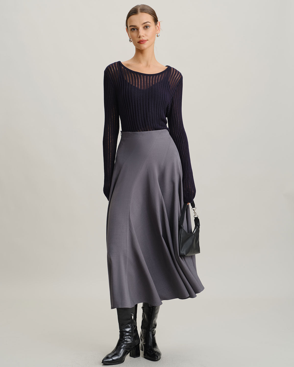 Navy Pullover Sweater Two-Piece Set | Rihoas