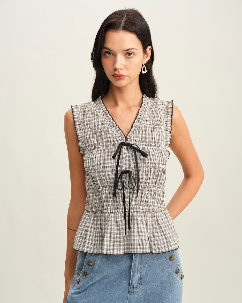 Black Plaid Bowknot Tank Top | Rihoas