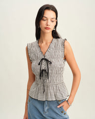 Black Plaid Bowknot Tank Top | Rihoas