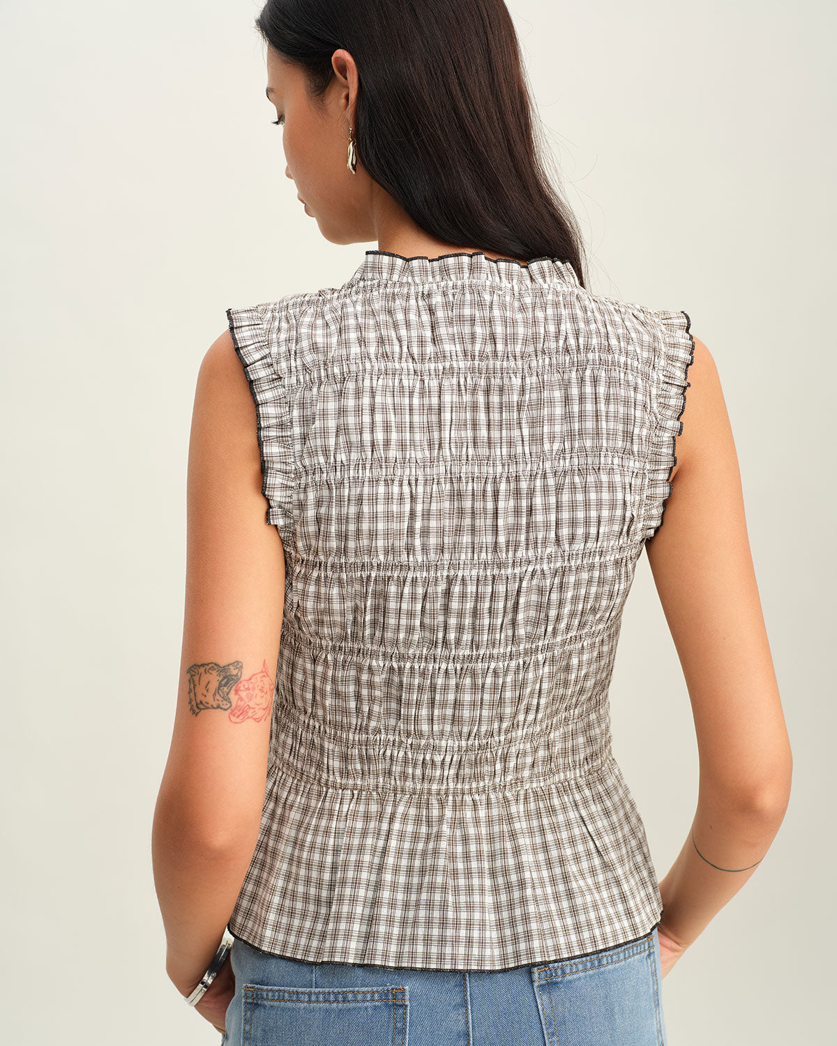 Black Plaid Bowknot Tank Top | Rihoas
