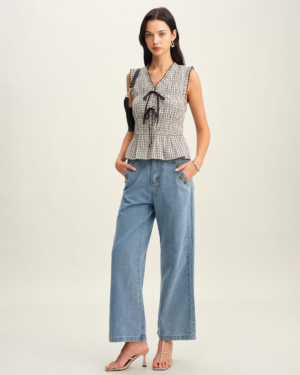 Black Plaid Bowknot Tank Top | Rihoas