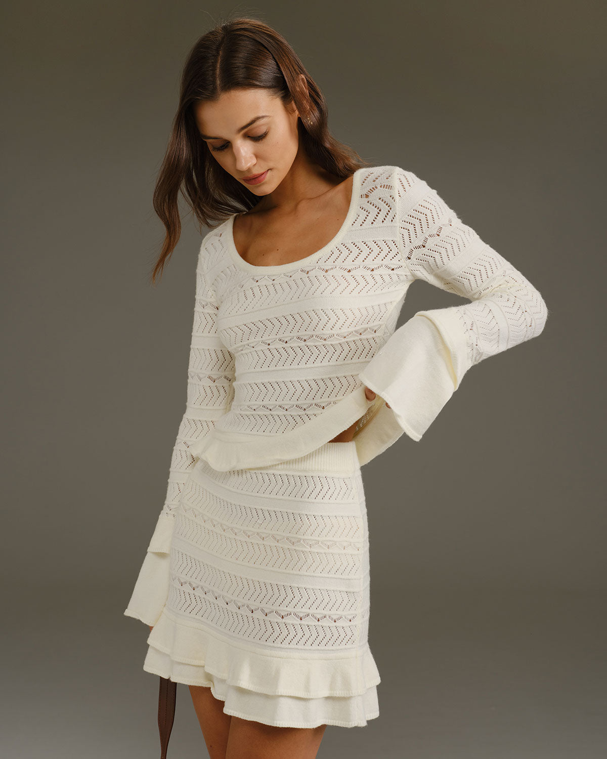 Beige High Waisted Knit Mini Skirt | Rihoas