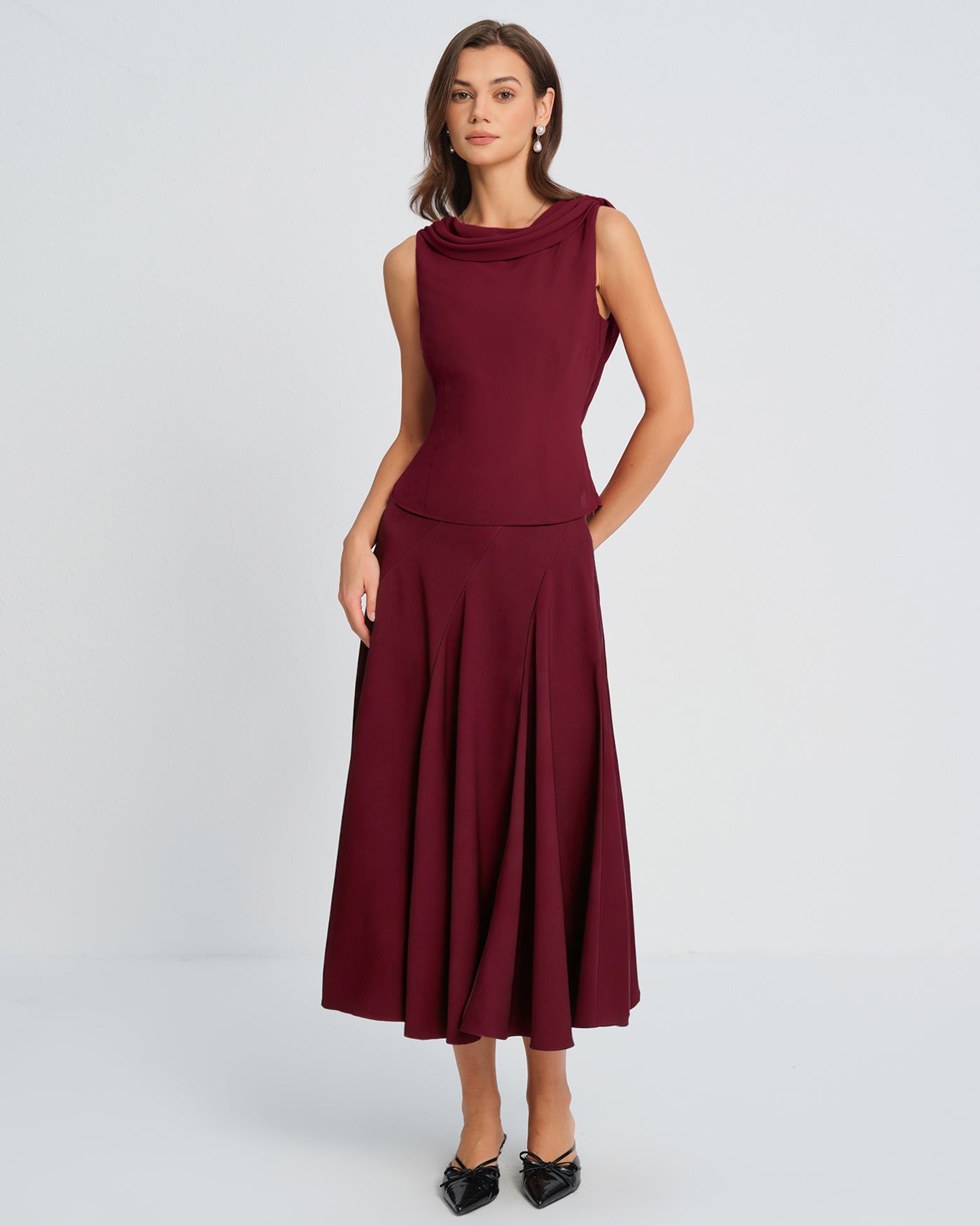 Wine Red Boat Neck Tank Top | Rihoas