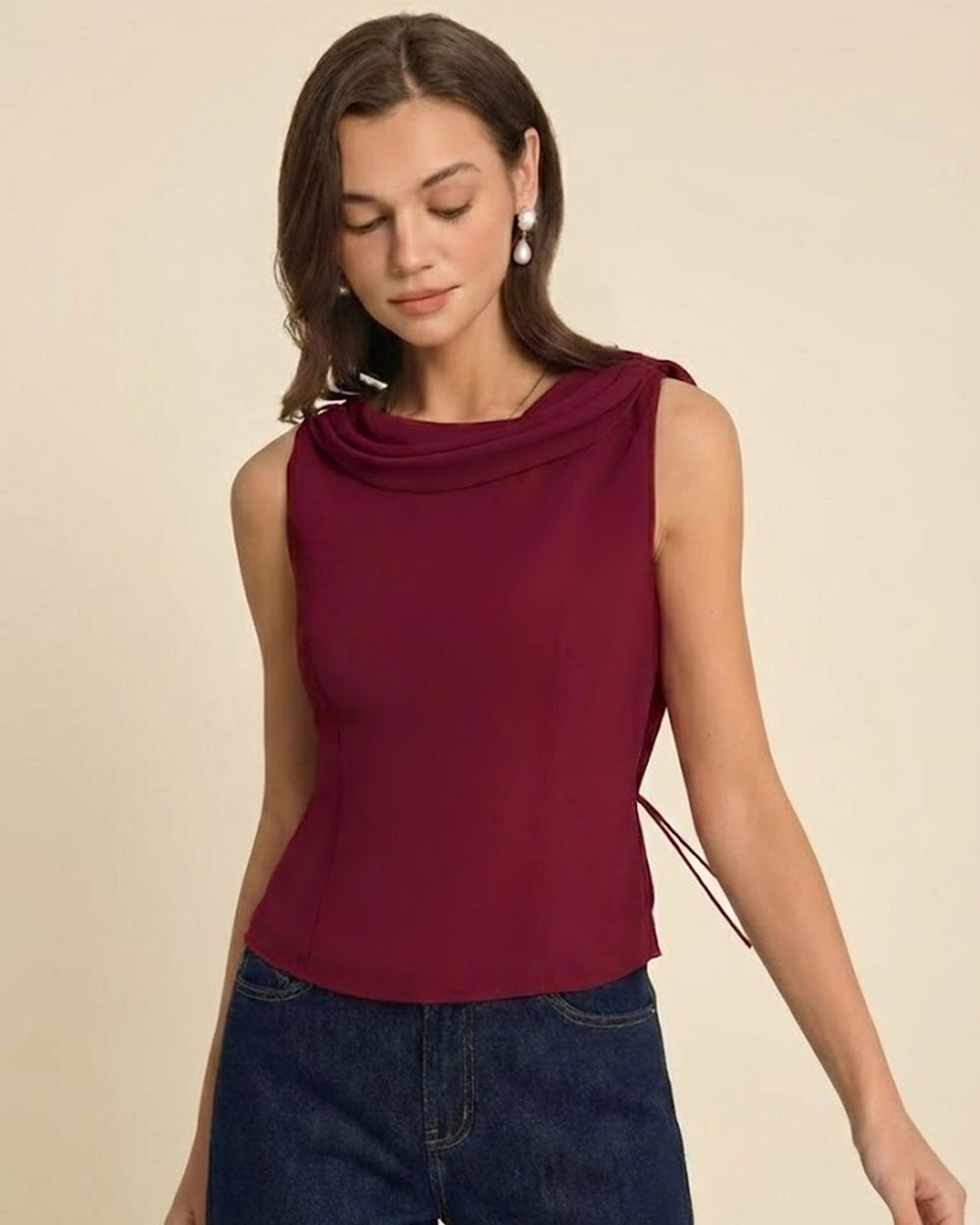 Wine Red Boat Neck Tank Top | Rihoas