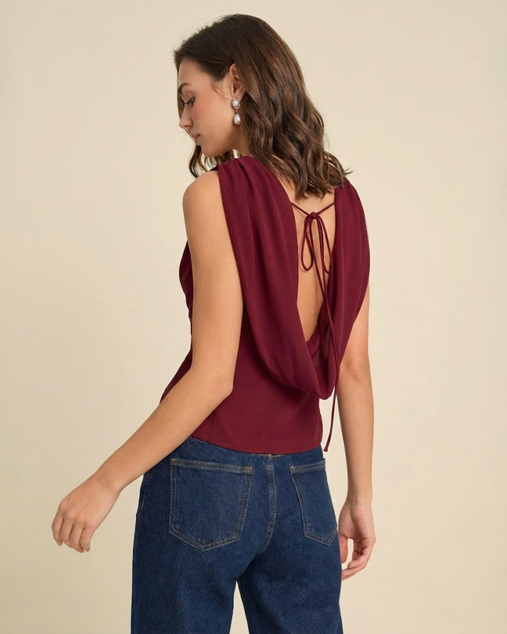 Wine Red Boat Neck Tank Top | Rihoas