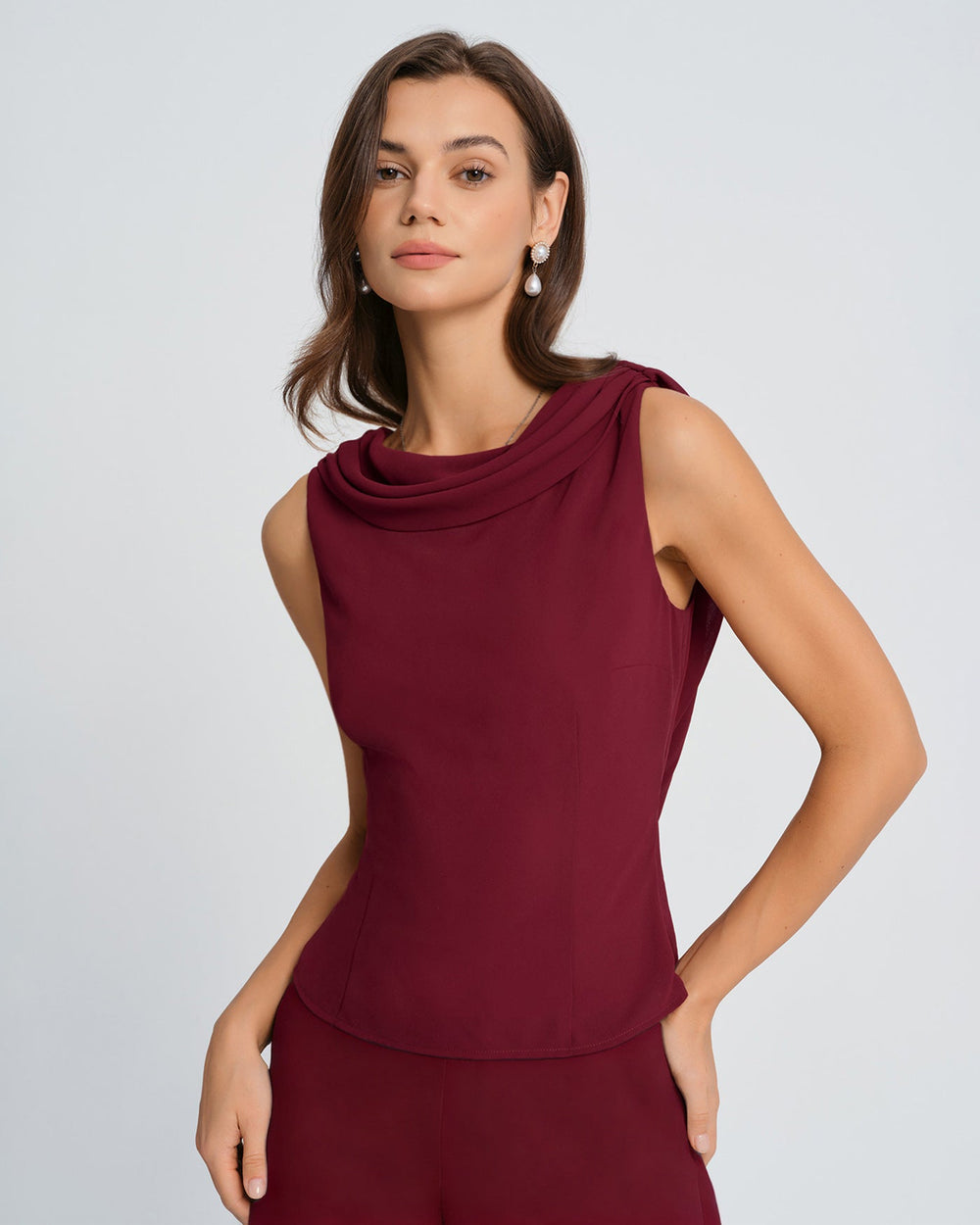 Wine Red Boat Neck Tank Top | Rihoas