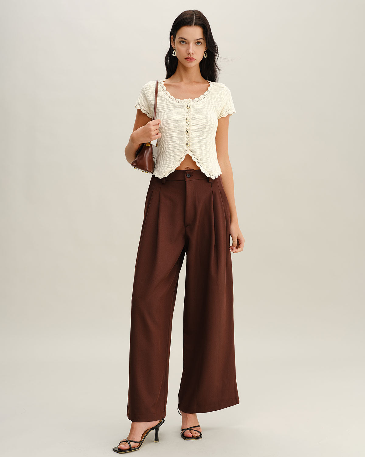 Beige U Neck Textured Cardigan | Rihoas