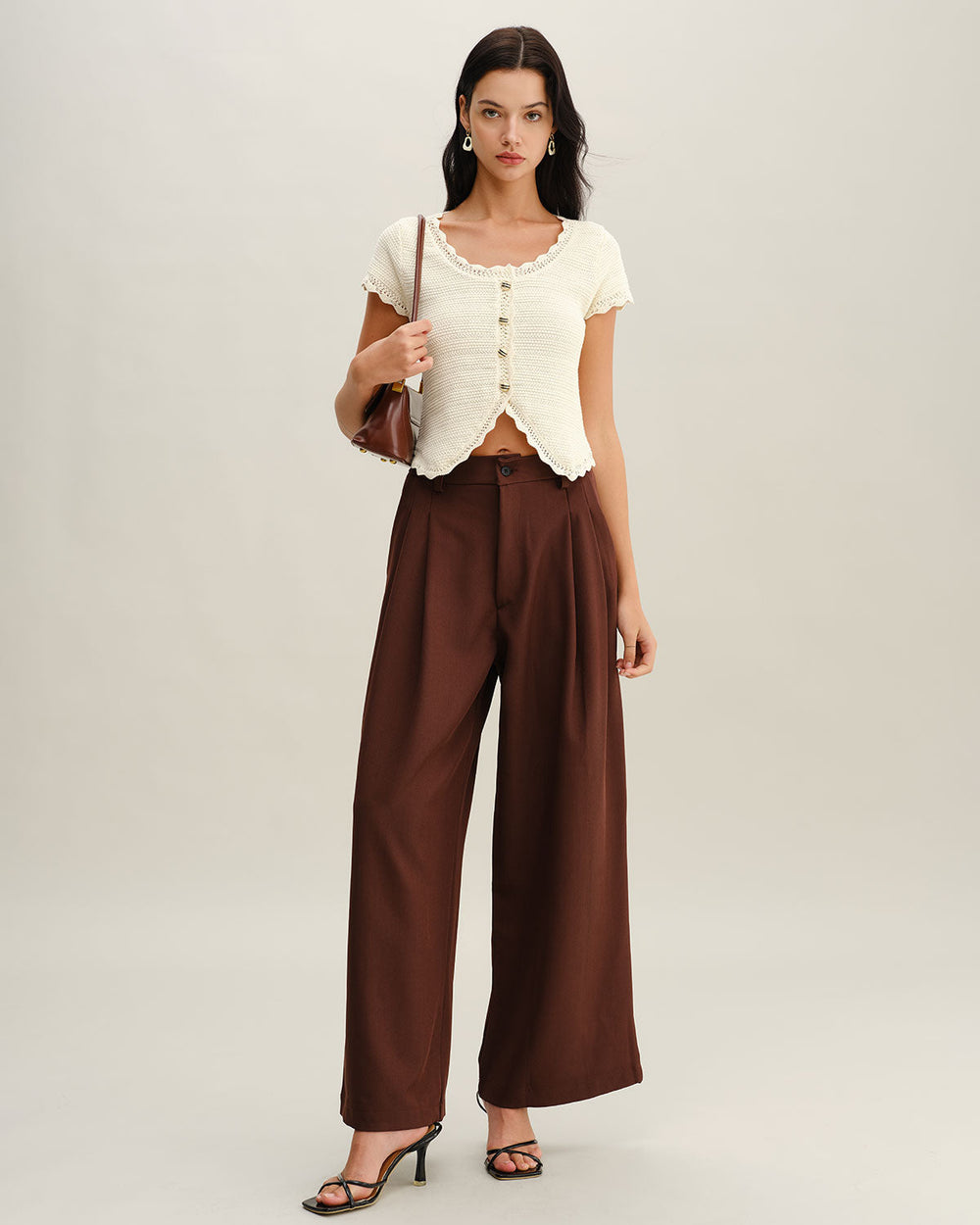 Beige U Neck Textured Cardigan | Rihoas