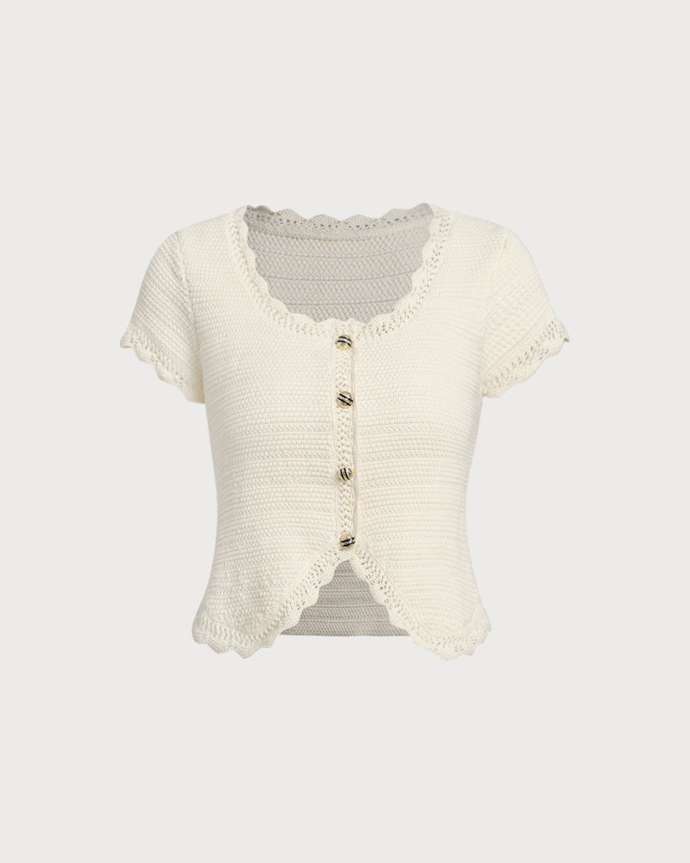Beige U Neck Textured Cardigan | Rihoas