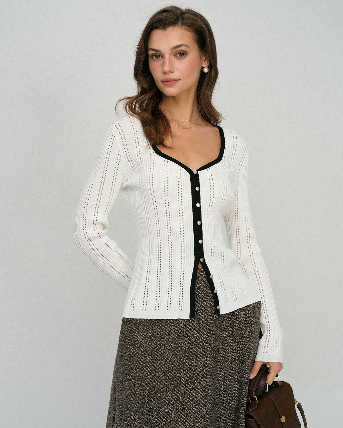 White  Single Breasted Viscose Knit Cardigan | Rihoas