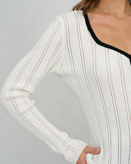 White  Single Breasted Viscose Knit Cardigan | Rihoas