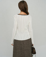 White  Single Breasted Viscose Knit Cardigan | Rihoas