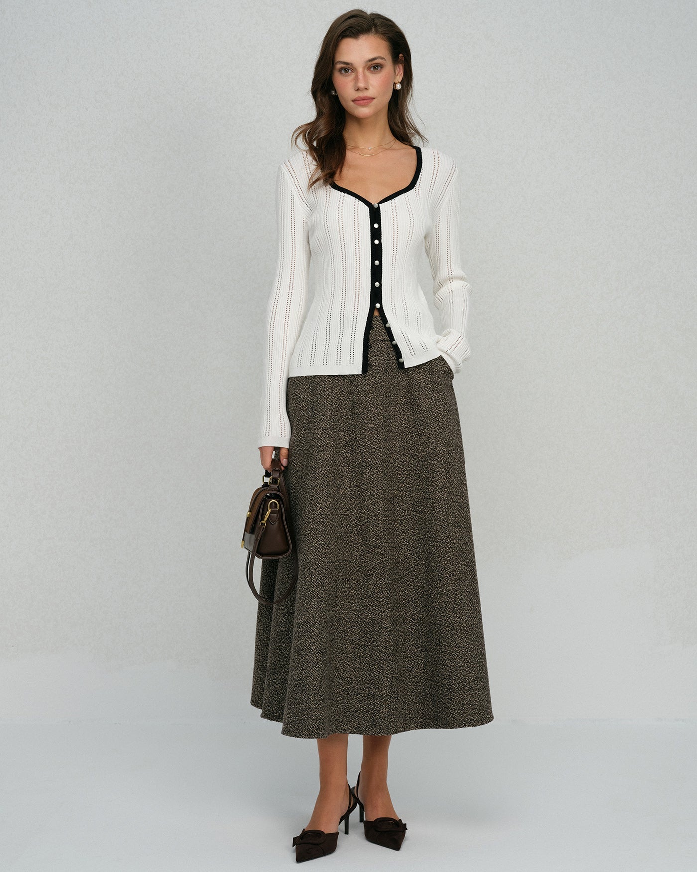 White  Single Breasted Viscose Knit Cardigan | Rihoas
