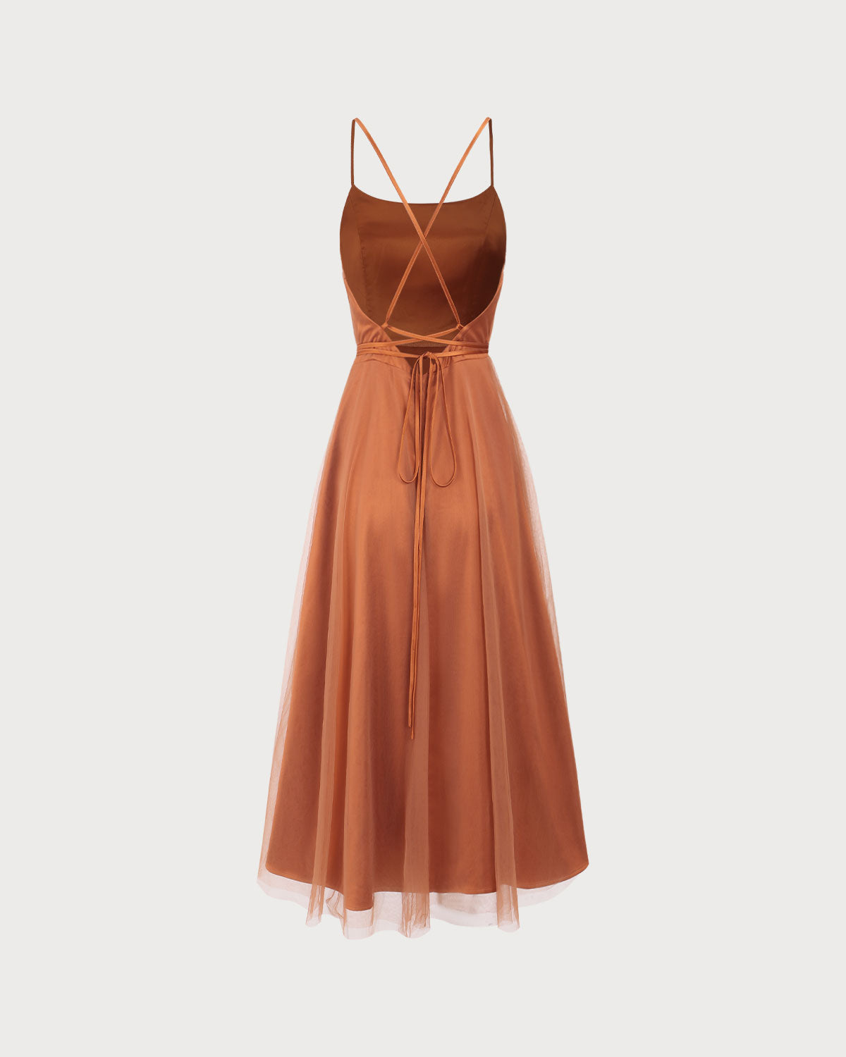 Caramel Mesh Flowy Slip Midi Dress | Rihoas